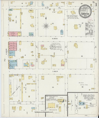 Sanborn Fire Insurance Map from Comanche, Comanche County, Texas (1896), Sheet #0001 - Complete Map Set gallery image, historic Sanborn map, vintage wall art, Texas Texas
