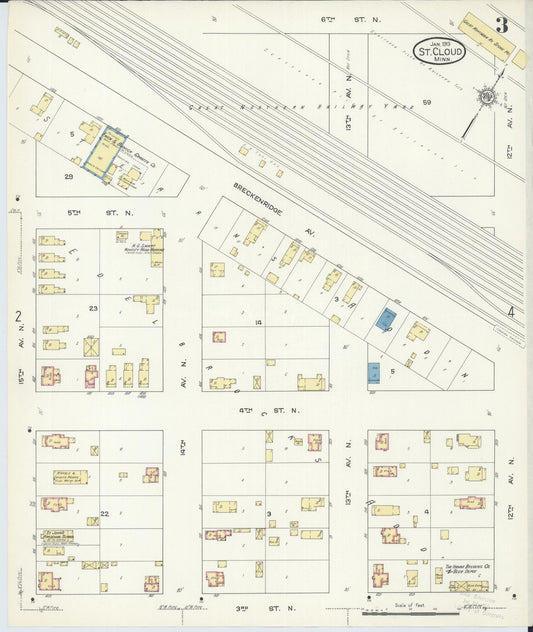 Sanborn Fire Insurance Map from Saint Cloud, Stearns, Benton, and Sherburne Counties, Minnesota (1913), Sheet #0003 - Historic Sanborn Fire Insurance Map Print, vintage old map wall art, antique decor, genealogy gift, Minnesota Minnesota map