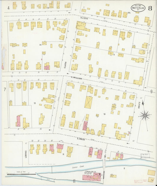 Sanborn Fire Insurance Map from Waterloo, Seneca County, New York (1904), Sheet #0008 - Historic Sanborn Fire Insurance Map Print, vintage old map wall art, antique decor, genealogy gift, New York New York map