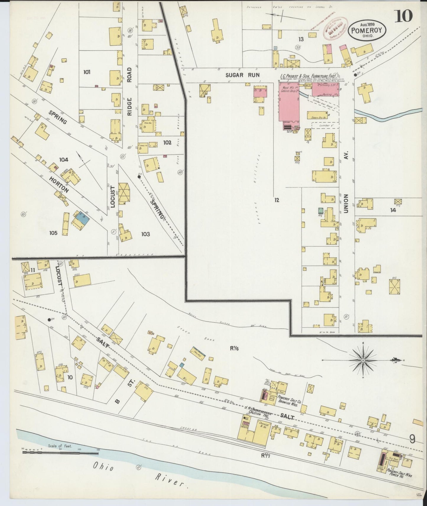 Sanborn Fire Insurance Map from Pomeroy, Meigs County, Ohio (1899), Sheet #0010 - Complete Map Set gallery image, historic Sanborn map, vintage wall art, Ohio Ohio