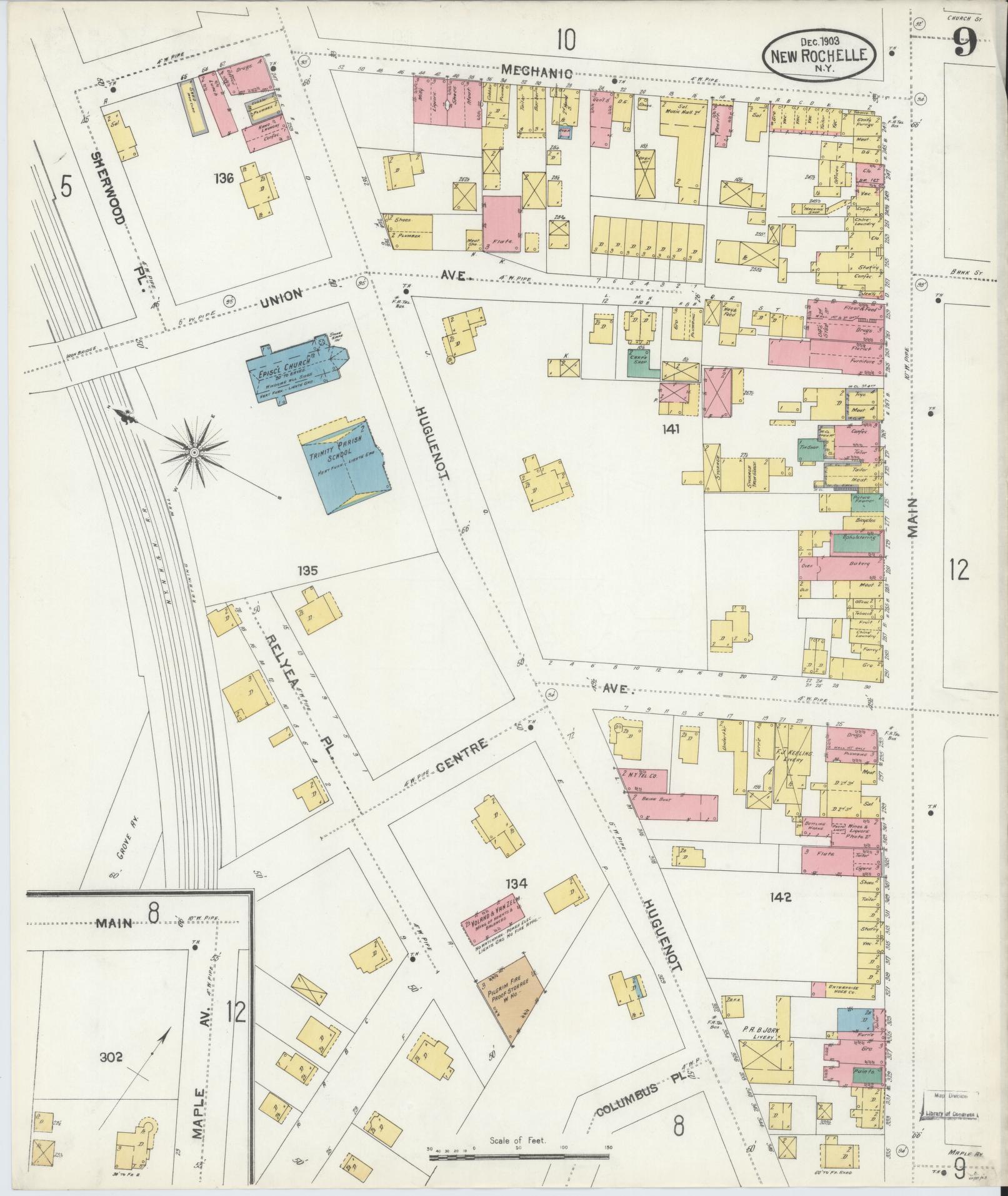 Sanborn Fire Insurance Map from New Rochelle, Westchester County, New York (1903), Sheet #0009 - Complete Map Set gallery image, historic Sanborn map, vintage wall art, New York New York