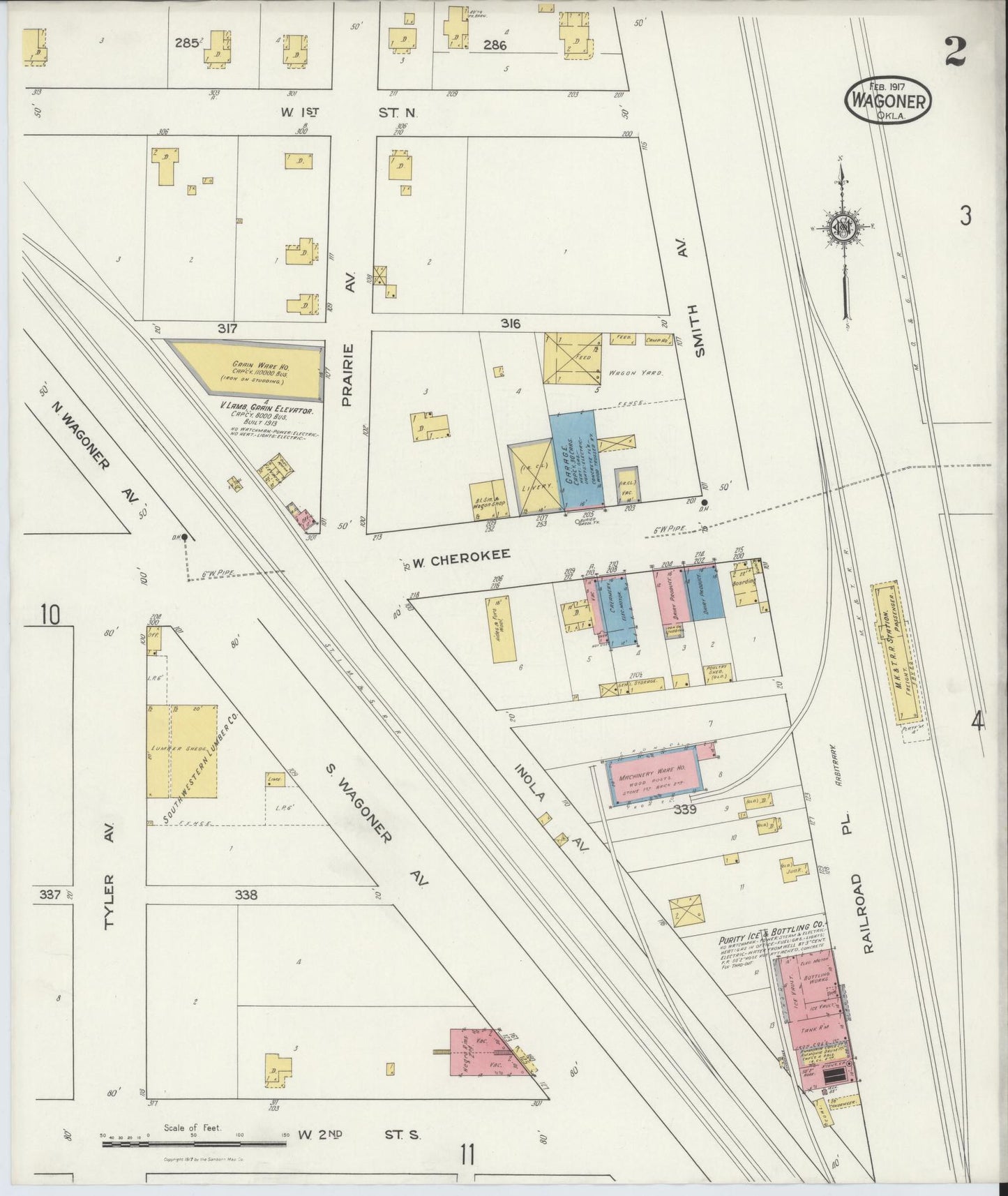Sanborn Fire Insurance Map from Wagoner, Wagoner County, Oklahoma (1917), Sheet #0002 - Complete Map Set gallery image, historic Sanborn map, vintage wall art, Oklahoma Oklahoma