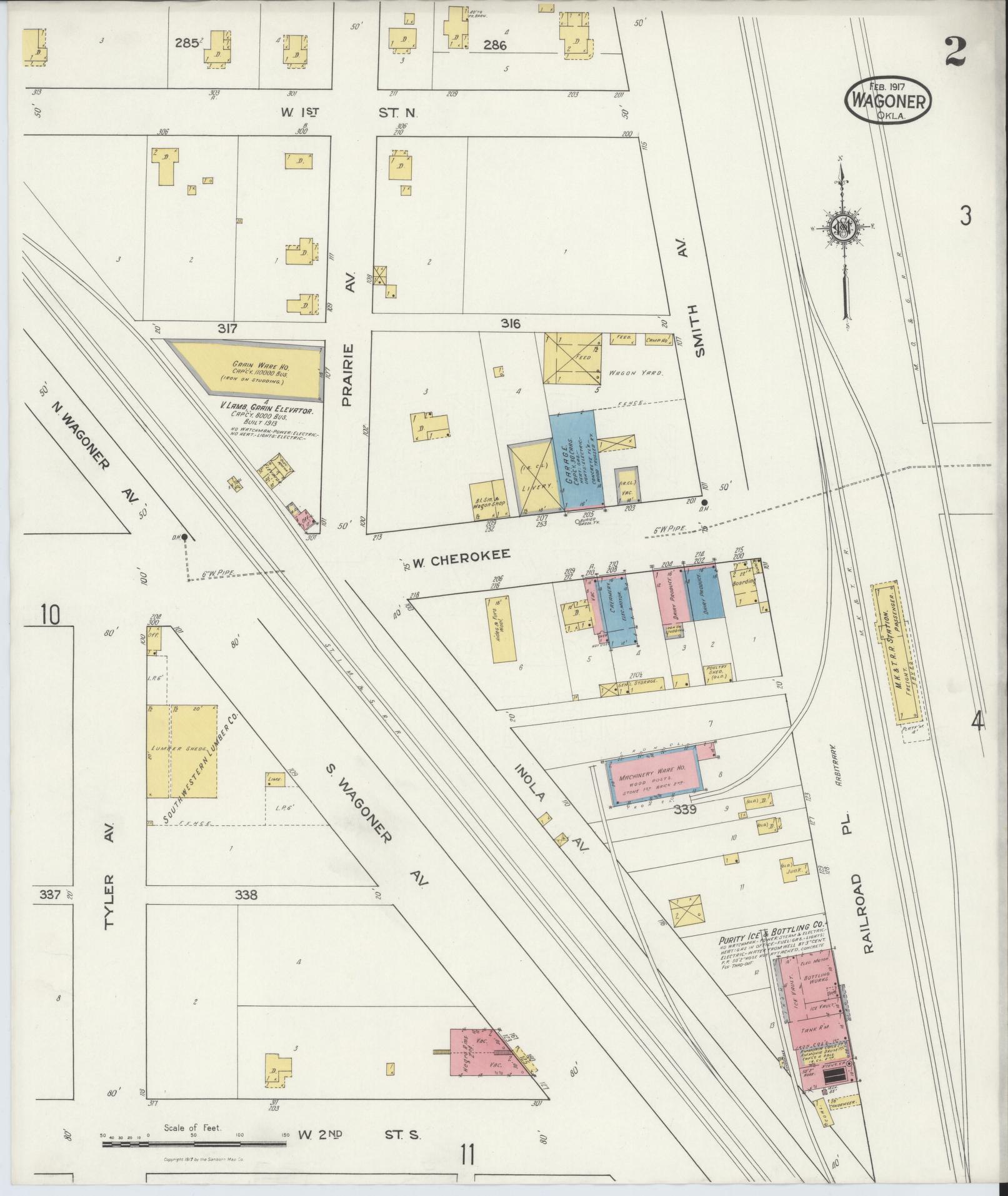 Sanborn Fire Insurance Map from Wagoner, Wagoner County, Oklahoma (1917), Sheet #0002 - Complete Map Set gallery image, historic Sanborn map, vintage wall art, Oklahoma Oklahoma
