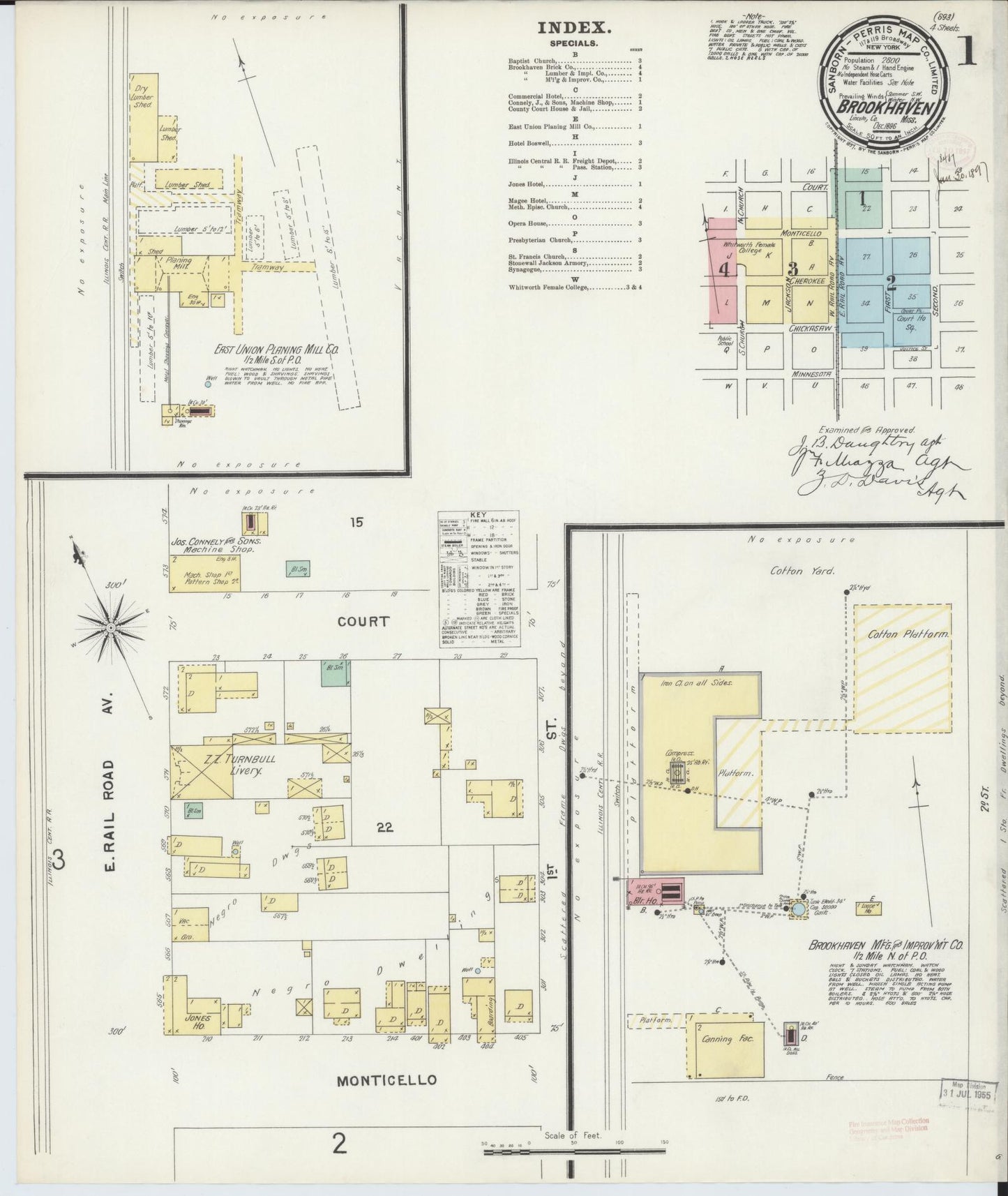 Sanborn Fire Insurance Map from Brookhaven, Lincoln County, Mississippi (1896), Sheet #0001 - Historic Sanborn Fire Insurance Map Print, vintage old map wall art, antique decor, genealogy gift, Mississippi Mississippi map