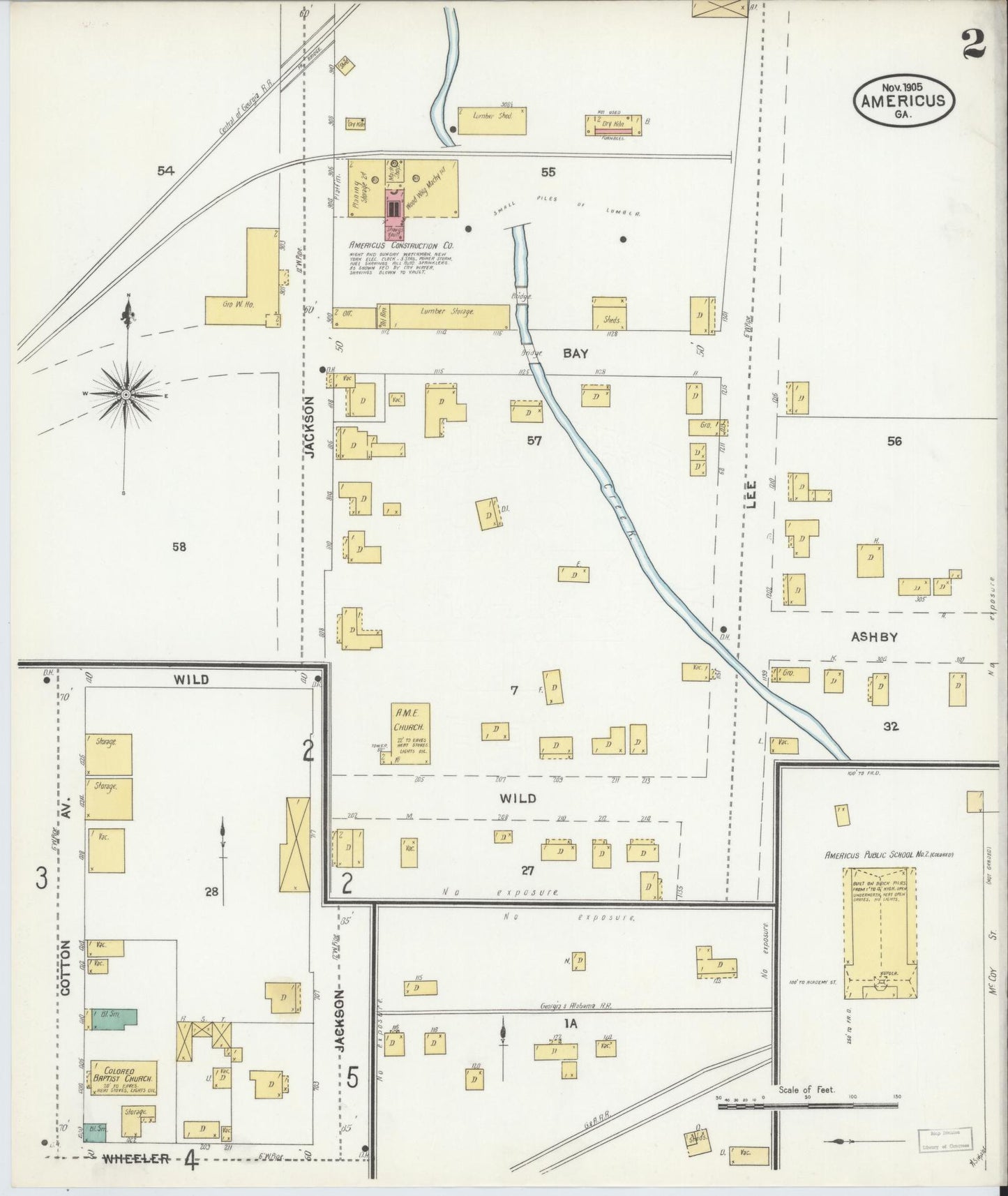 Sanborn Fire Insurance Map from Americus, Sumter County, Georgia (1905), Sheet #0002 - Historic Sanborn Fire Insurance Map Print, vintage old map wall art, antique decor, genealogy gift, Georgia Georgia map