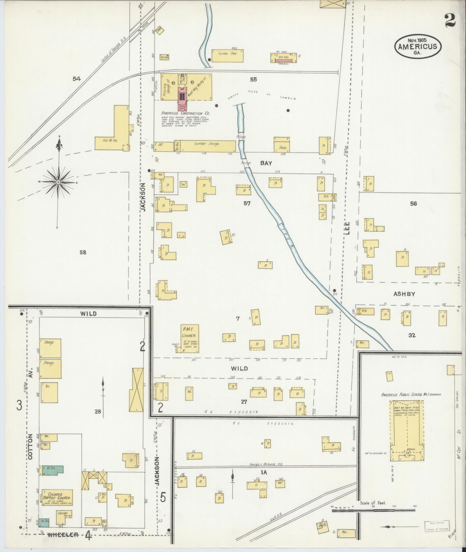 Sanborn Fire Insurance Map from Americus, Sumter County, Georgia (1905), Sheet #0002 - Historic Sanborn Fire Insurance Map Print, vintage old map wall art, antique decor, genealogy gift, Georgia Georgia map