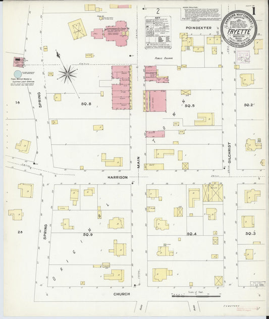 Sanborn Fire Insurance Map from Fayette, Jefferson County, Mississippi (1908), Sheet #0001 - Complete Map Set gallery image, historic Sanborn map, vintage wall art, Mississippi Mississippi