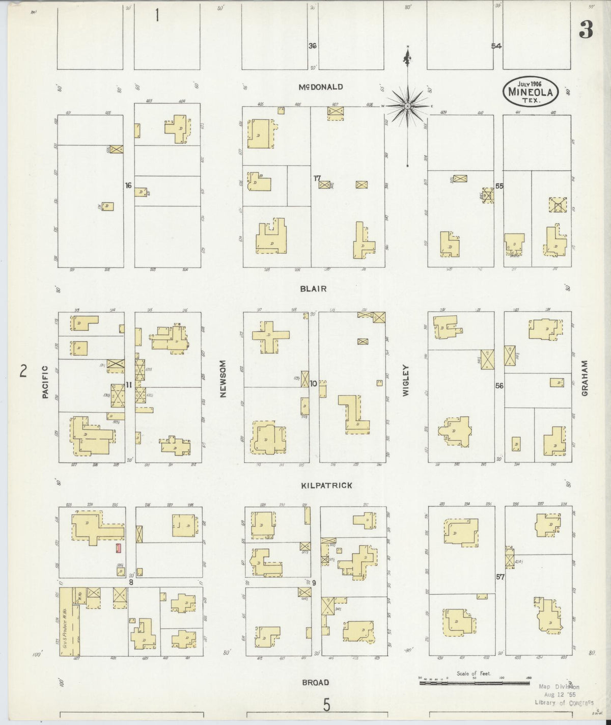 Sanborn Fire Insurance Map from Mineola, Wood County, Texas (1906), Sheet #0003 - Complete Map Set gallery image, historic Sanborn map, vintage wall art, Texas Texas