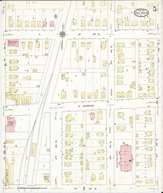 Sanborn Fire Insurance Map from Oelwein, Fayette County, Iowa (1914), Sheet #0005 - Historic Sanborn Fire Insurance Map Print, vintage old map wall art