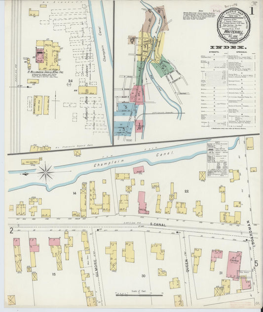 Sanborn Fire Insurance Map from Whitehall, Washington County, New York (1896), Sheet #0001 - Historic Sanborn Fire Insurance Map Print, vintage old map wall art, antique decor, genealogy gift, New York New York map