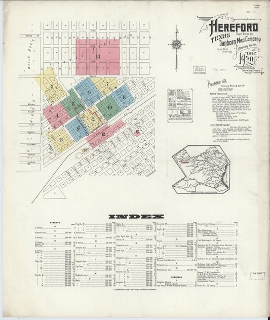 Sanborn Fire Insurance Map from Hereford, Deaf Smith County, Texas (1920), Sheet #0001 - Historic Sanborn Fire Insurance Map Print, vintage old map wall art, antique decor, genealogy gift, Texas Texas map