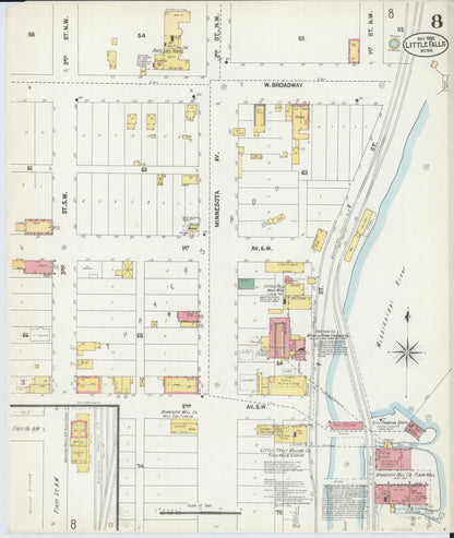 Sanborn Fire Insurance Map from Little Falls, Morrison County, Minnesota (1902), Sheet #0008 - Complete Map Set gallery image, historic Sanborn map, vintage wall art, Minnesota Minnesota