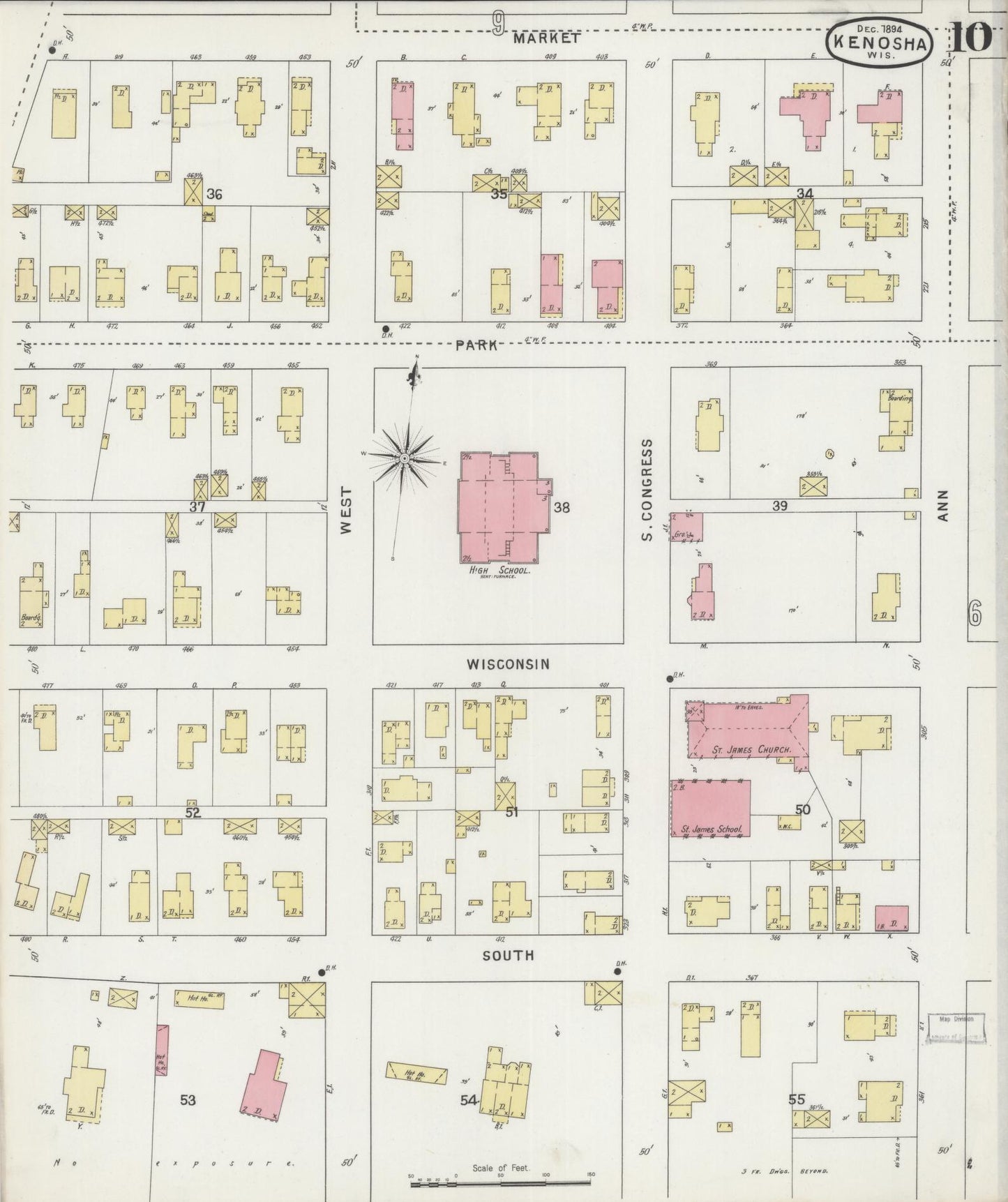 Sanborn Fire Insurance Map from Kenosha, Kenosha County, Wisconsin (1894), Sheet #0010 - Complete Map Set gallery image, historic Sanborn map, vintage wall art, Wisconsin Wisconsin
