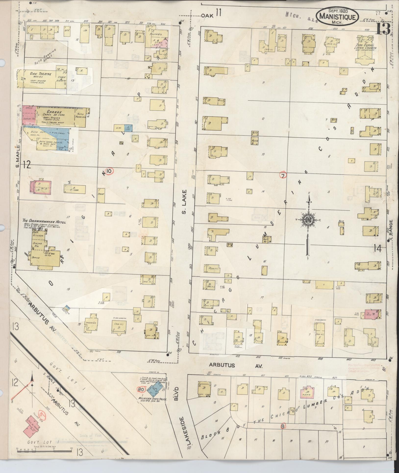 Sanborn Fire Insurance Map from Manistique, Schoolcraft County, Michigan (1950), Sheet #0013 - Complete Map Set gallery image, historic Sanborn map, vintage wall art, Michigan Michigan
