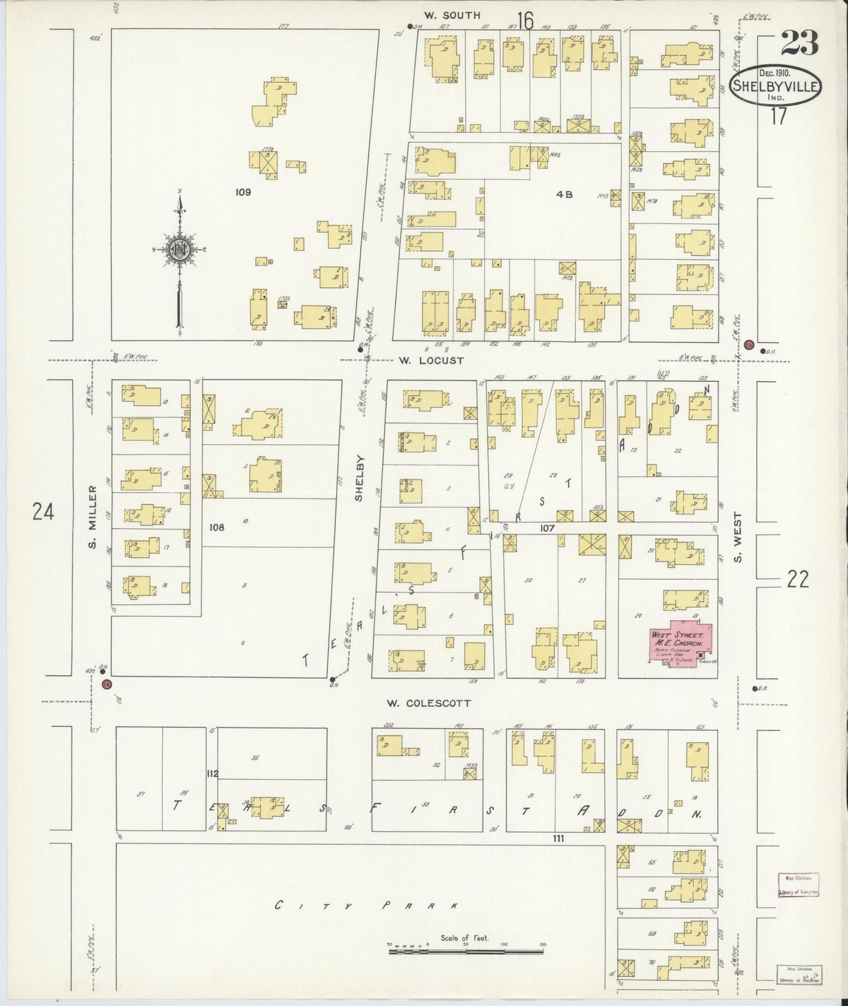 Sanborn Fire Insurance Map from Shelbyville, Shelby County, Indiana (1910), Sheet #0023 - Historic Sanborn Fire Insurance Map Print, vintage old map wall art, antique decor, genealogy gift, Indiana Indiana map