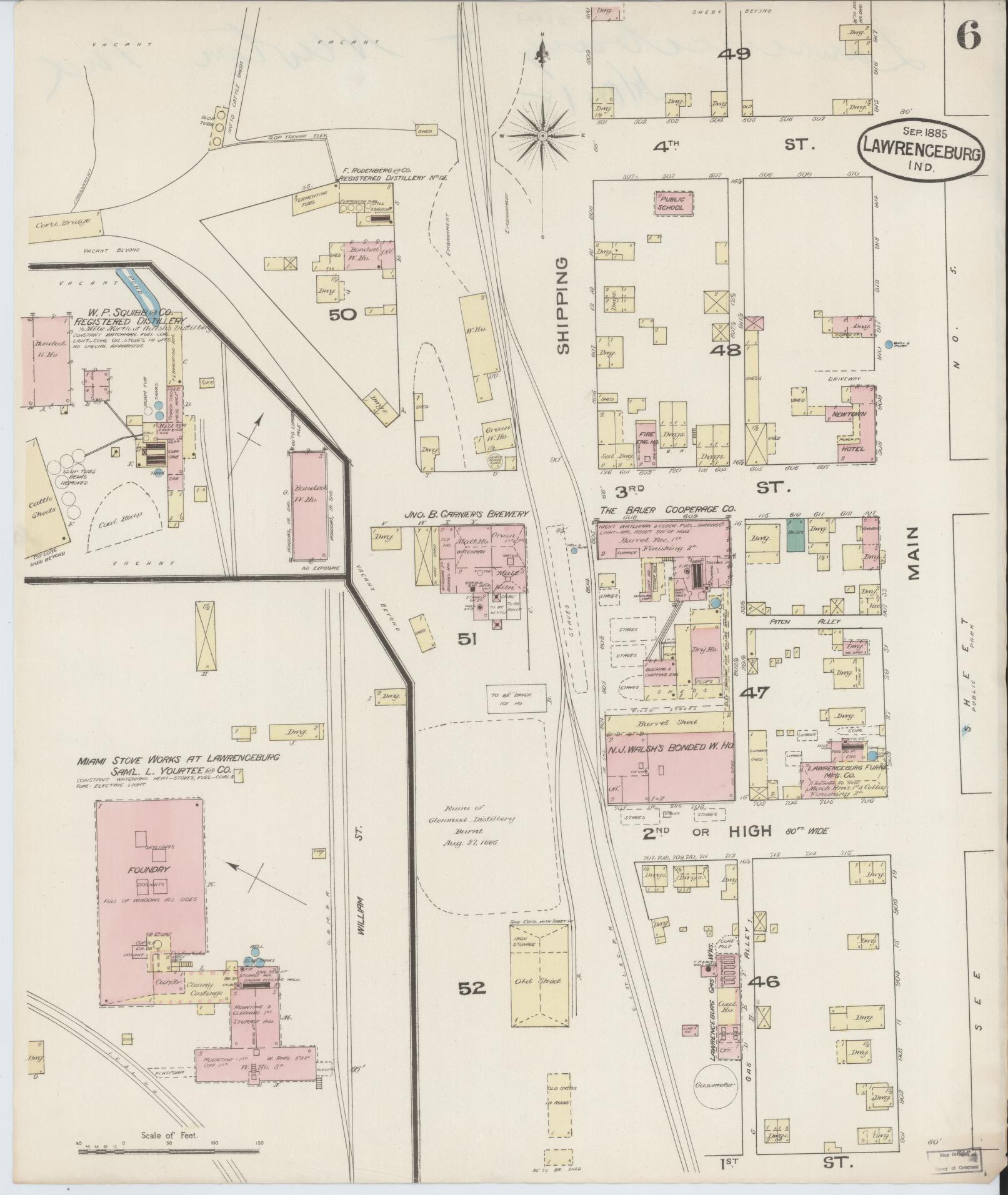 Sanborn Fire Insurance Map from Lawrenceburg, Dearborn County, Indiana (1885), Sheet #0006 - Complete Map Set gallery image, historic Sanborn map, vintage wall art, Indiana Indiana