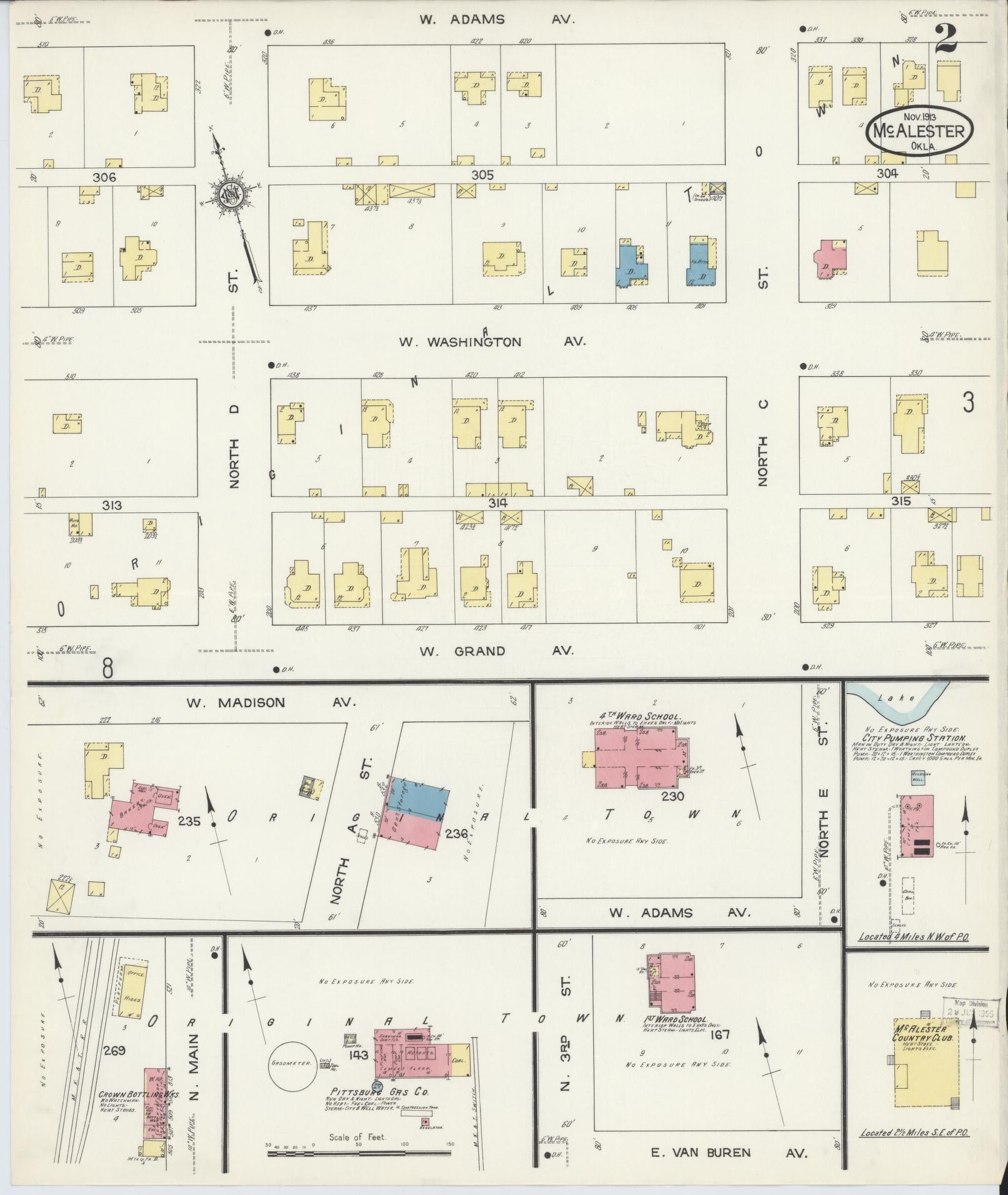 Sanborn Fire Insurance Map from McAlester, Pittsburg County, Oklahoma (1913), Sheet #0002 - Historic Sanborn Fire Insurance Map Print, vintage old map wall art, antique decor, genealogy gift, Oklahoma Oklahoma map