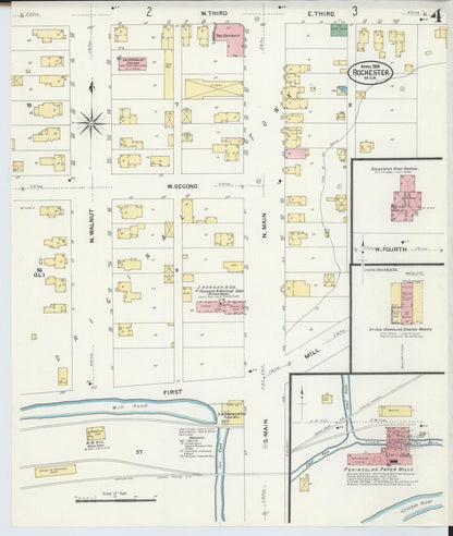 Sanborn Fire Insurance Map from Rochester, Oakland County, Michigan (1908), Sheet #0004 - Complete Map Set gallery image, historic Sanborn map, vintage wall art, Michigan Michigan