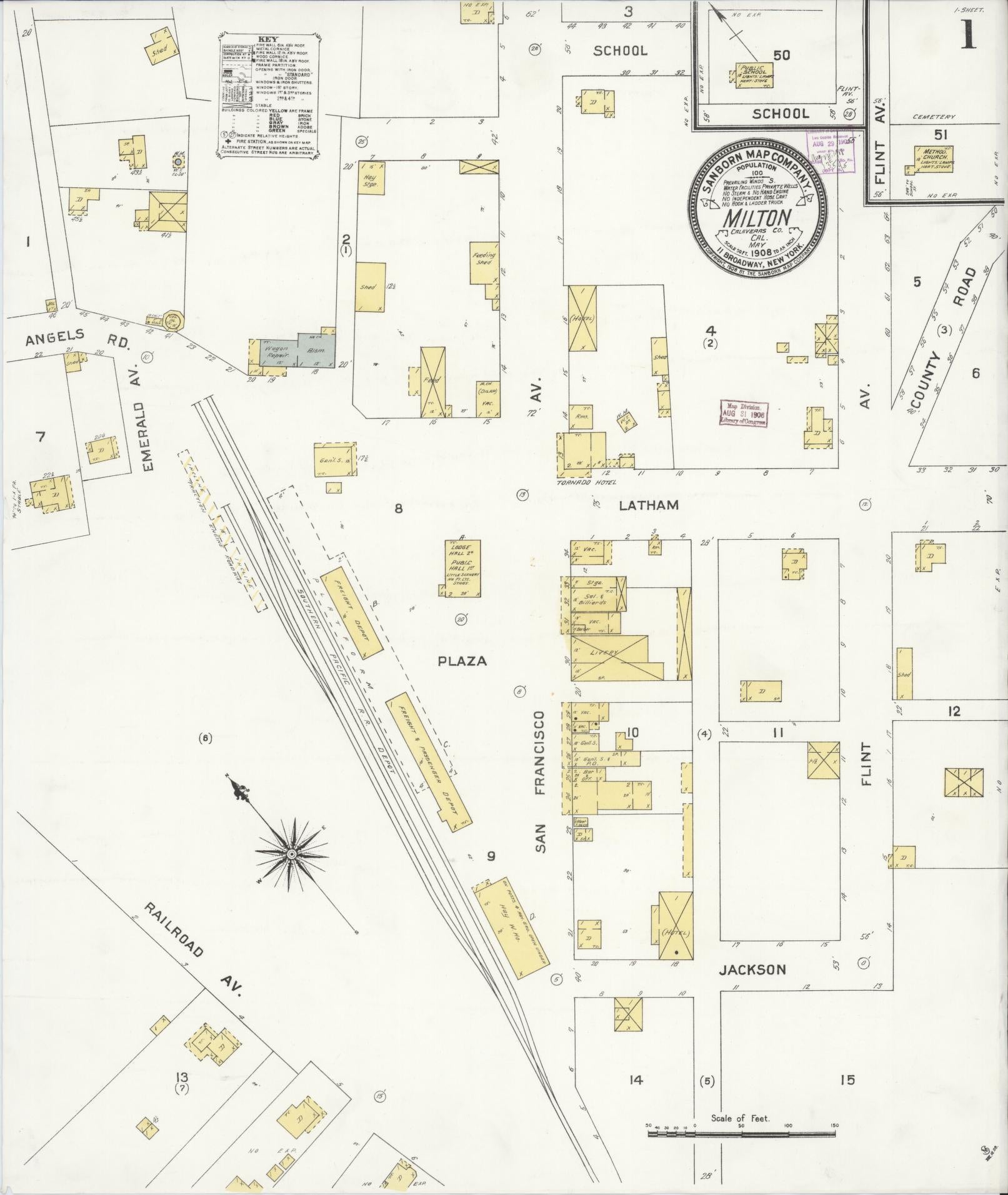 Sanborn Fire Insurance Map from Milton, Calaveras County, California (1908), Sheet #0001 - Historic Sanborn Fire Insurance Map Print, vintage old map wall art, antique decor, genealogy gift, California California map