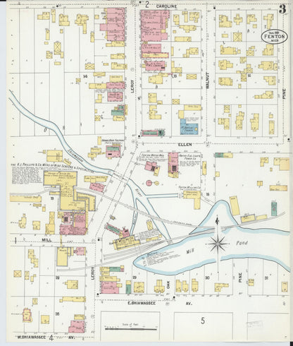 Sanborn Fire Insurance Map from Fenton, Genesee County, Michigan (1901), Sheet #0003 - Complete Map Set gallery image, historic Sanborn map, vintage wall art, Michigan Michigan