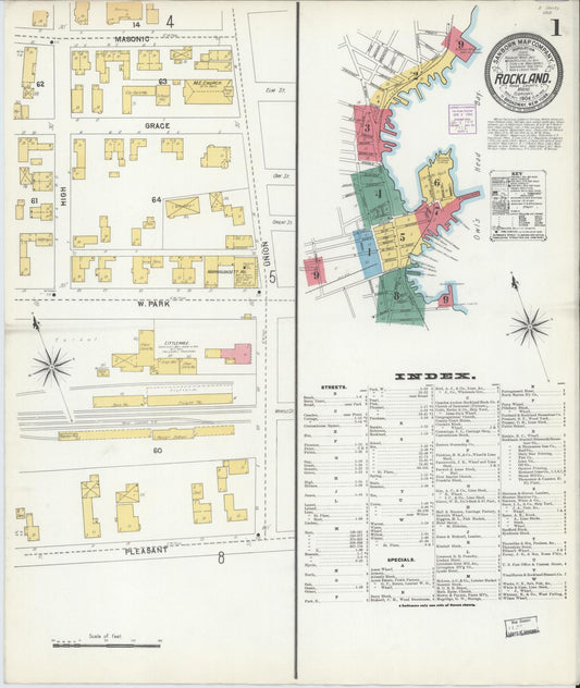 Sanborn Fire Insurance Map from Rockland, Knox County, Maine (1904), Sheet #0001 - Historic Sanborn Fire Insurance Map Print, vintage old map wall art, antique decor, genealogy gift, Maine Maine map