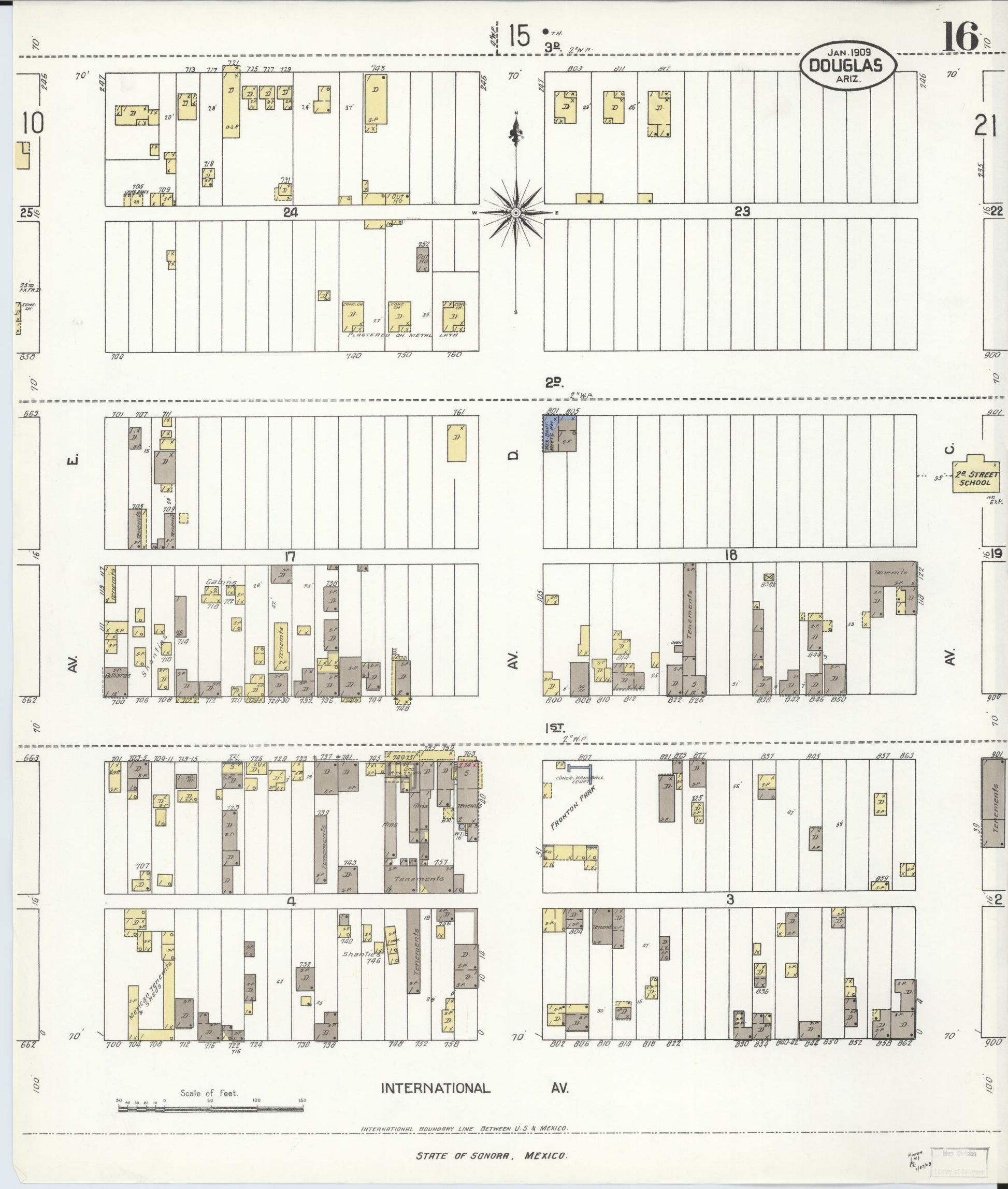 Sanborn Fire Insurance Map from Douglas, Cochise County, Arizona (1909), Sheet #0016 - Complete Map Set gallery image, historic Sanborn map, vintage wall art, Arizona Arizona