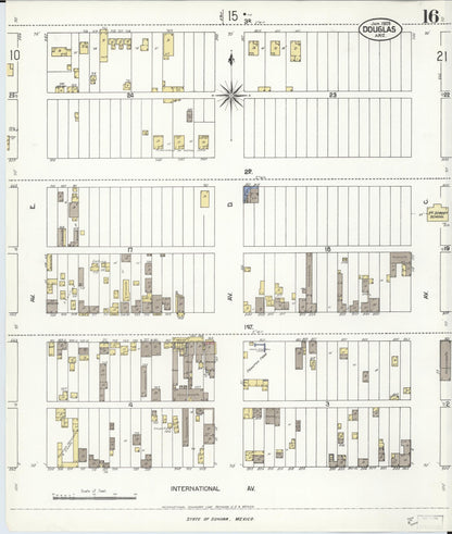Sanborn Fire Insurance Map from Douglas, Cochise County, Arizona (1909), Sheet #0016 - Complete Map Set gallery image, historic Sanborn map, vintage wall art, Arizona Arizona