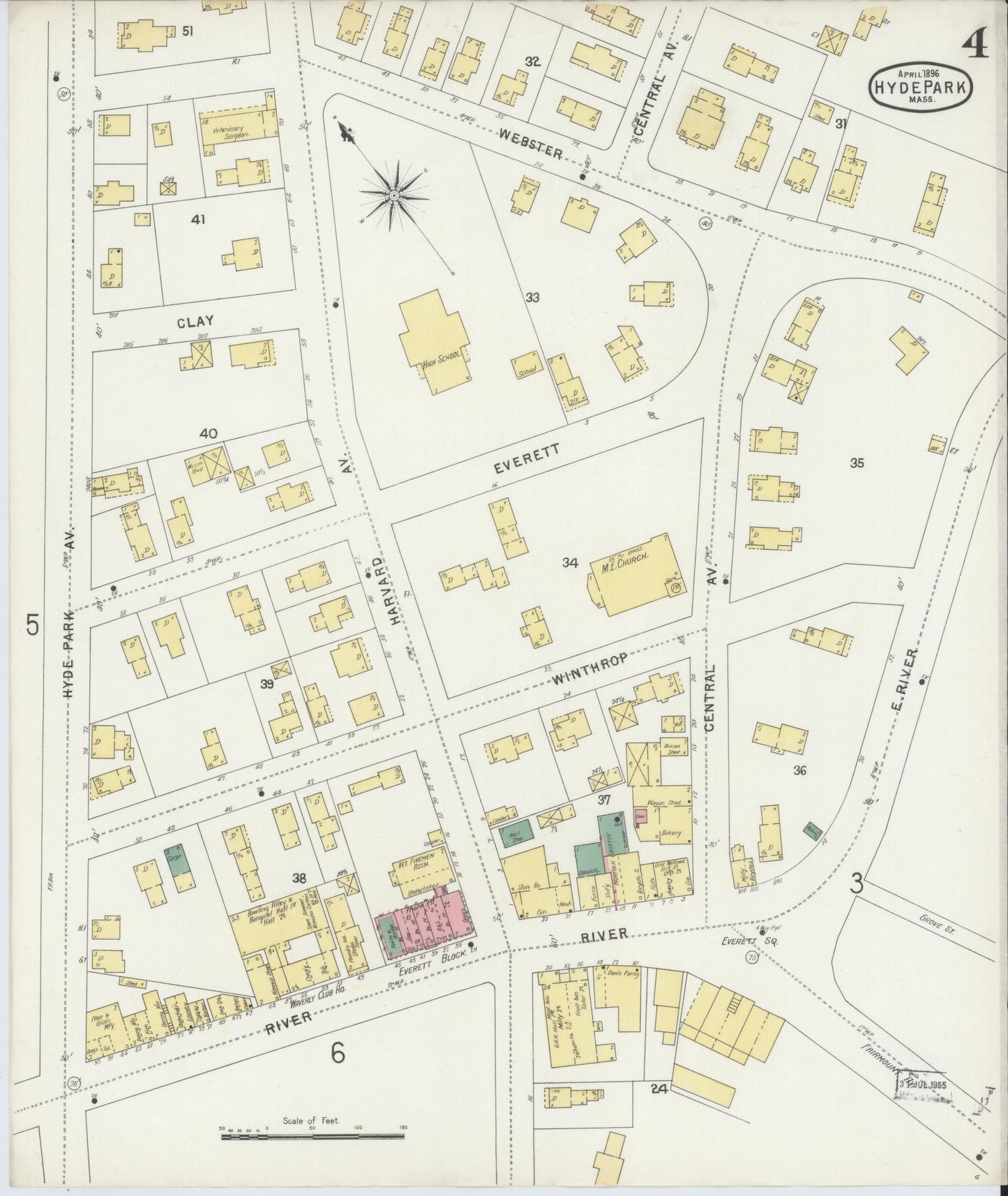 Sanborn Fire Insurance Map from Hyde Park, Norfolk County, Massachusetts (1896), Sheet #0004 - Complete Map Set gallery image, historic Sanborn map, vintage wall art, Massachusetts Massachusetts