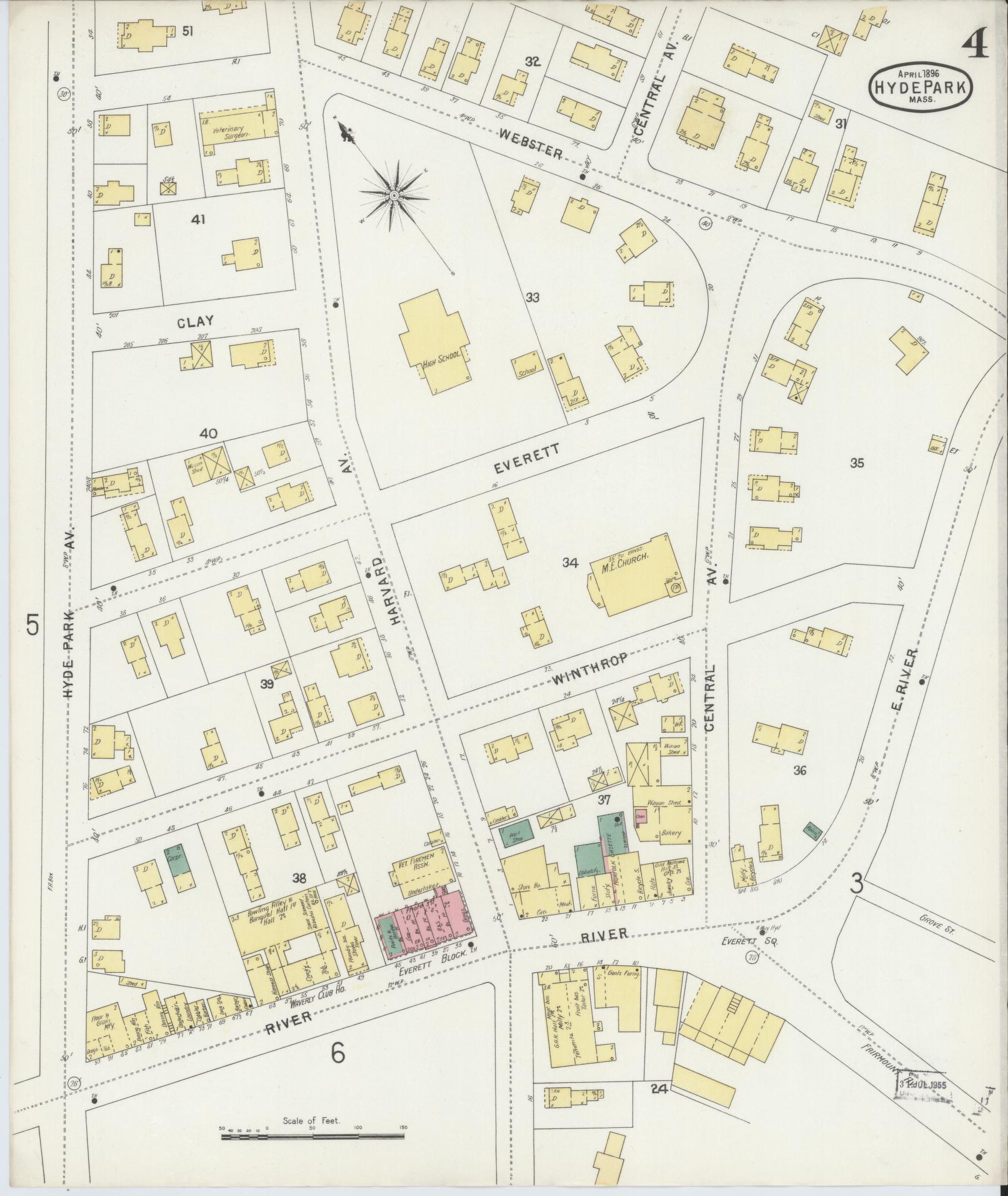 Sanborn Fire Insurance Map from Hyde Park, Norfolk County, Massachusetts (1896), Sheet #0004 - Complete Map Set gallery image, historic Sanborn map, vintage wall art, Massachusetts Massachusetts