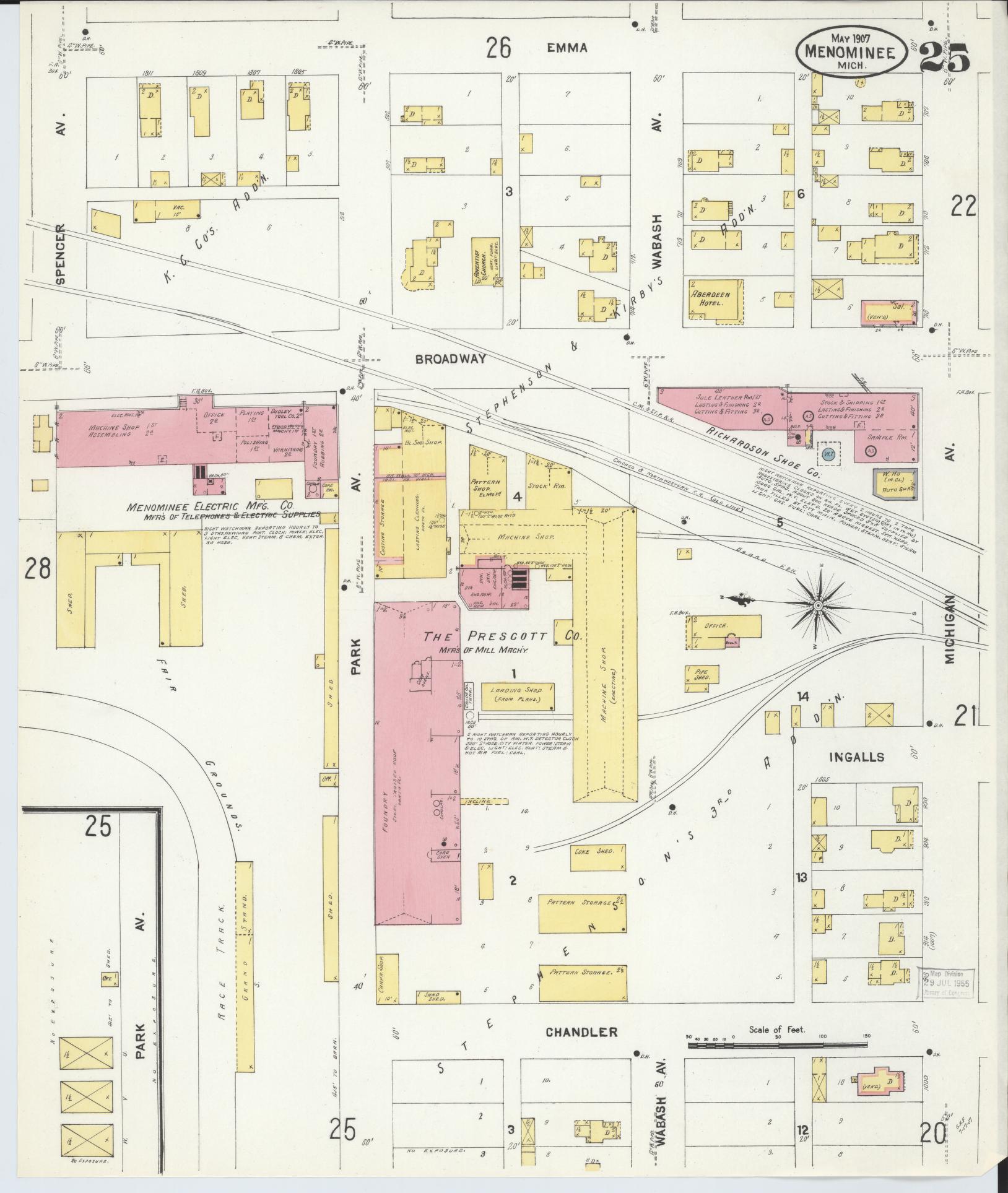 Sanborn Fire Insurance Map from Menominee, Menominee County, Michigan (1907), Sheet #0025 - Complete Map Set gallery image, historic Sanborn map, vintage wall art, Michigan Michigan