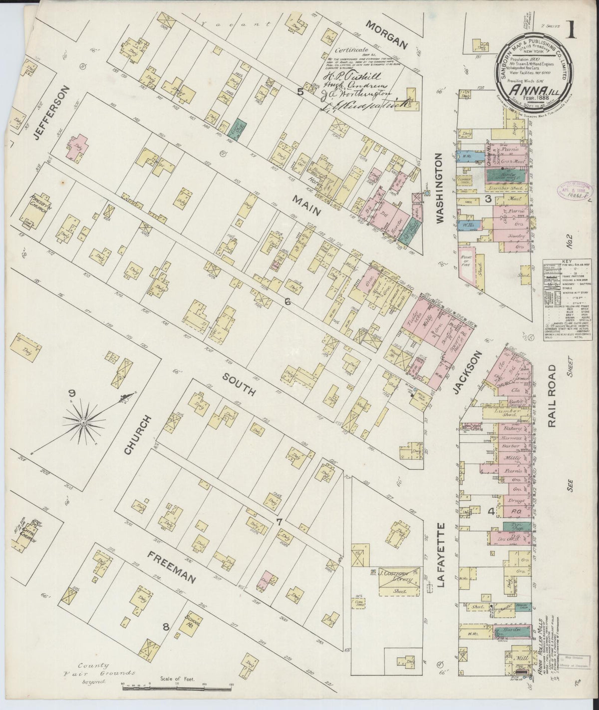 Sanborn Fire Insurance Map from Anna, Union County, Illinois (1888), Sheet #0001 - Complete Map Set gallery image, historic Sanborn map, vintage wall art, Illinois Illinois
