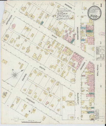Sanborn Fire Insurance Map from Anna, Union County, Illinois (1888), Sheet #0001 - Complete Map Set gallery image, historic Sanborn map, vintage wall art, Illinois Illinois