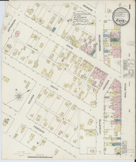 Sanborn Fire Insurance Map from Anna, Union County, Illinois (1888), Sheet #0001 - Complete Map Set gallery image, historic Sanborn map, vintage wall art, Illinois Illinois