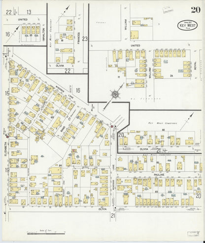 Sanborn Fire Insurance Map from Key West, Monroe County, Florida (1912), Sheet #0020 - Historic Sanborn Fire Insurance Map Print, vintage old map wall art, antique decor, genealogy gift, Florida Florida map