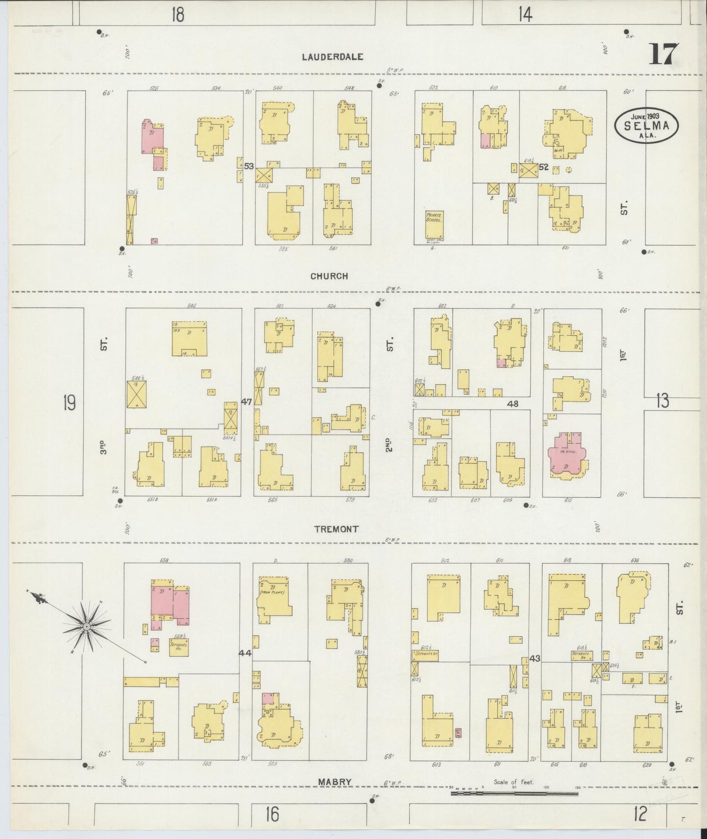 Sanborn Fire Insurance Map from Selma, Dallas County, Alabama (1903), Sheet #0017 - Historic Sanborn Fire Insurance Map Print, vintage old map wall art, antique decor, genealogy gift, Alabama Alabama map