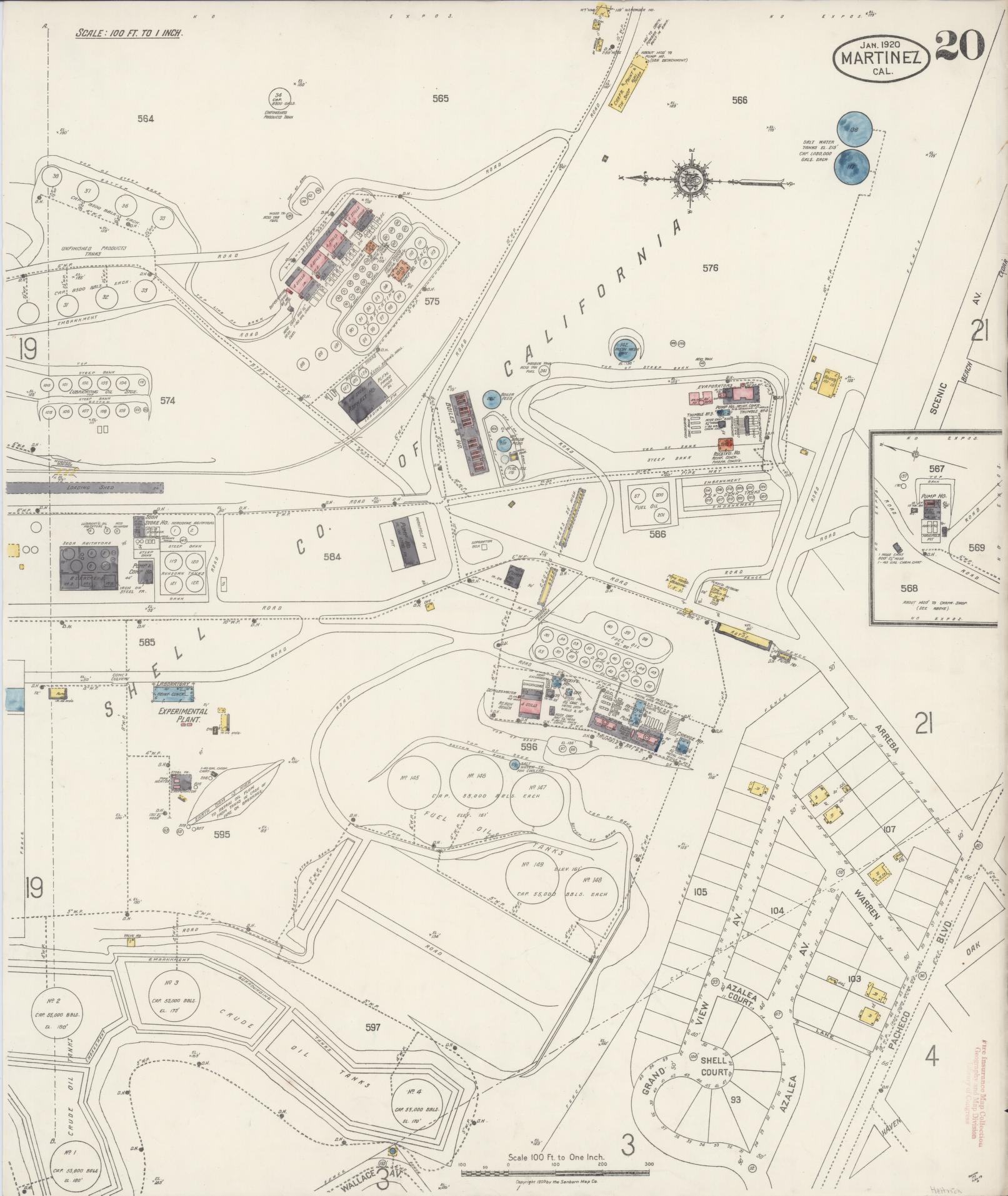 Sanborn Fire Insurance Map from Martinez, Contra Costa County, California (1920), Sheet #0020 - Historic Sanborn Fire Insurance Map Print, vintage old map wall art, antique decor, genealogy gift, California California map