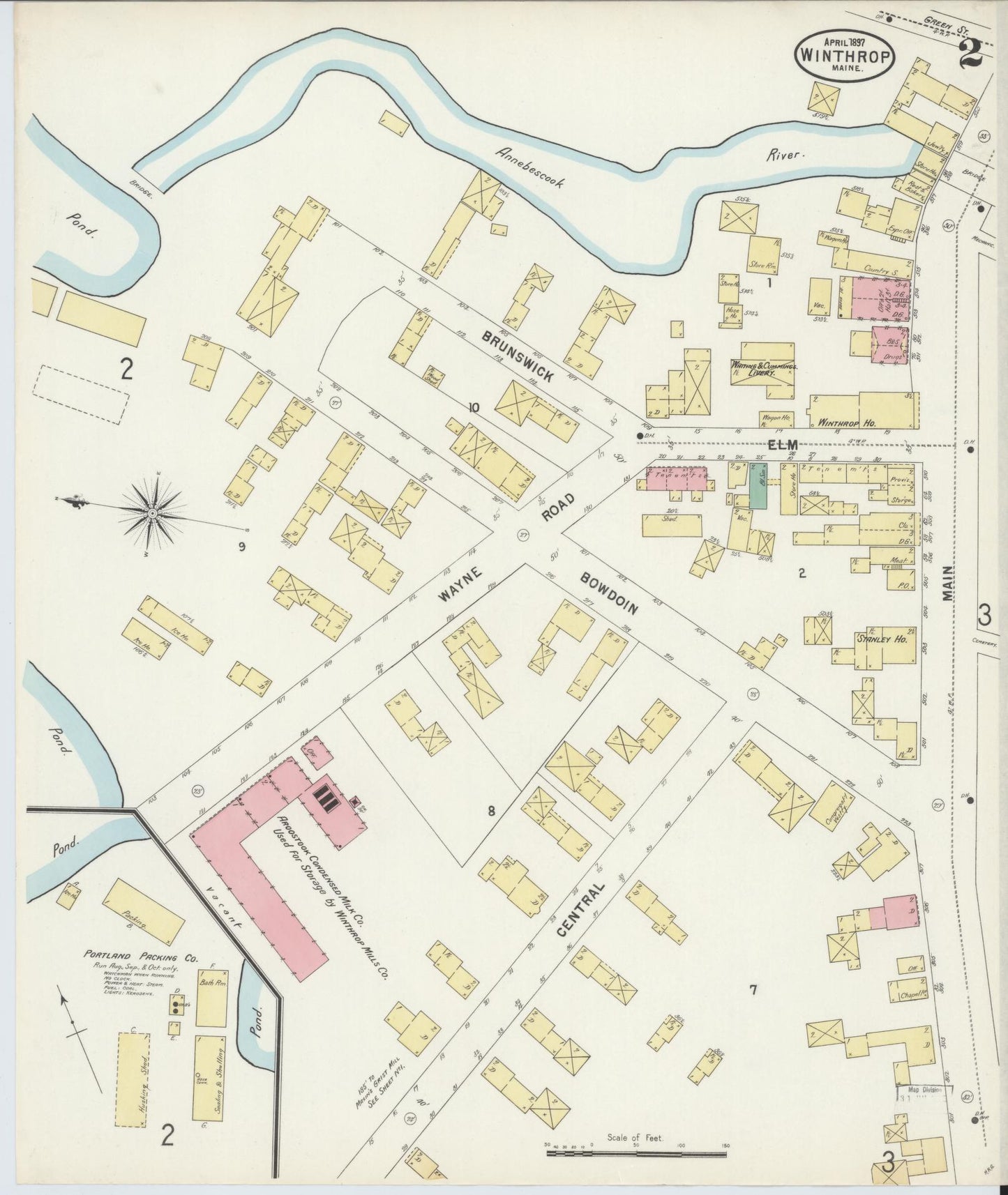 Sanborn Fire Insurance Map from Winthrop, Kennebec County, Maine (1897), Sheet #0002 - Historic Sanborn Fire Insurance Map Print, vintage old map wall art, antique decor, genealogy gift, Maine Maine map