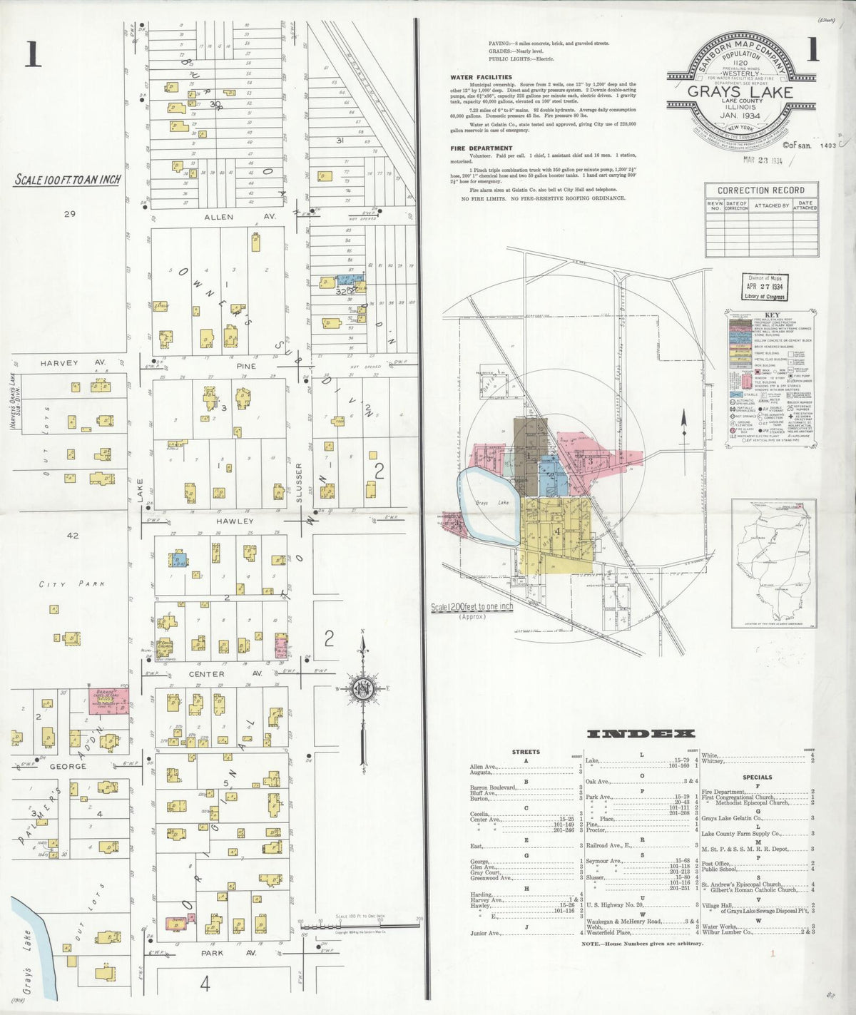 Sanborn Fire Insurance Map from Grays Lake, Lake County, Illinois (1934), Sheet #0001 - Complete Map Set gallery image, historic Sanborn map, vintage wall art, Illinois Illinois