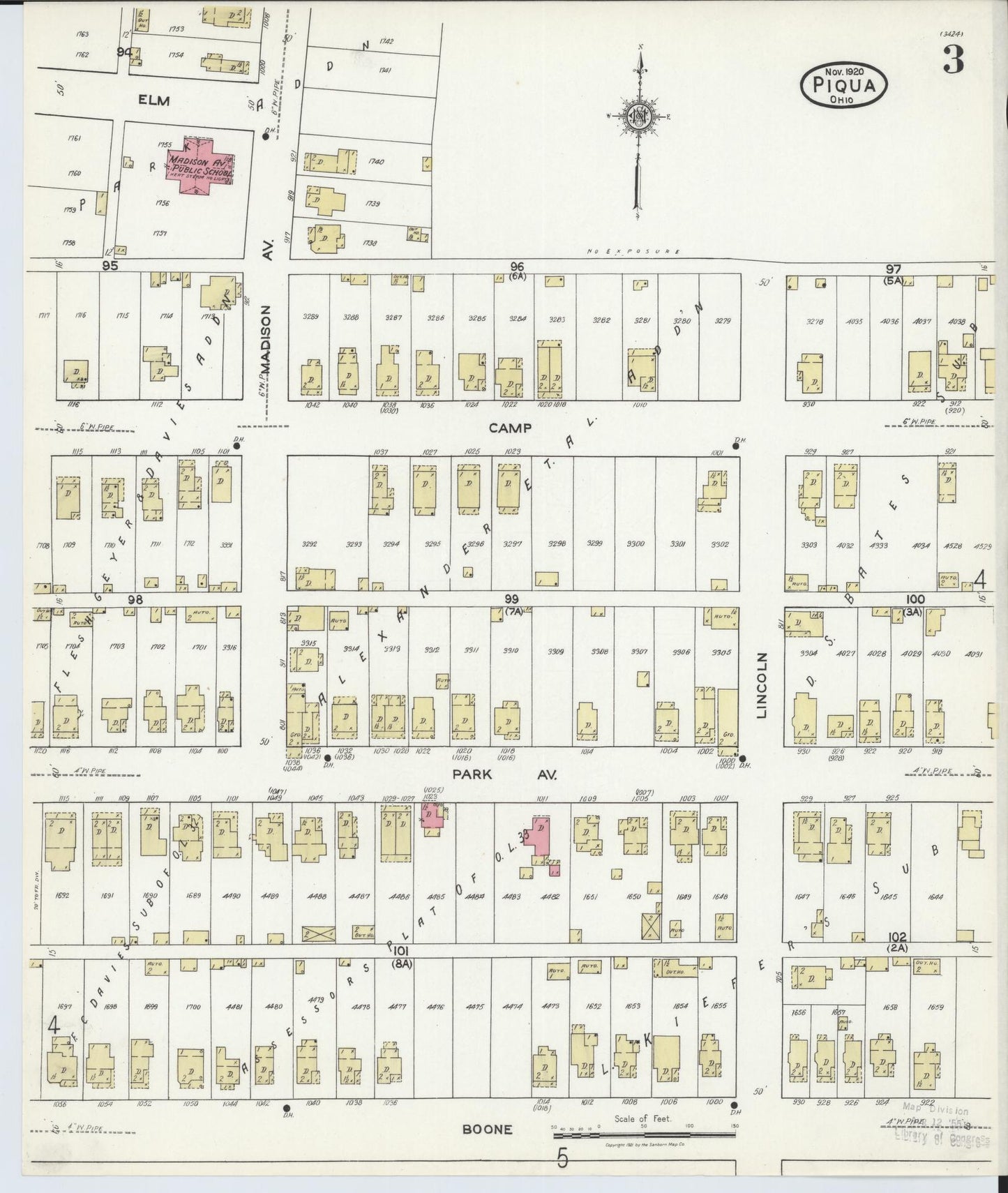 Sanborn Fire Insurance Map from Piqua, Miami County, Ohio (1920), Sheet #0003 - Complete Map Set gallery image, historic Sanborn map, vintage wall art, Ohio Ohio