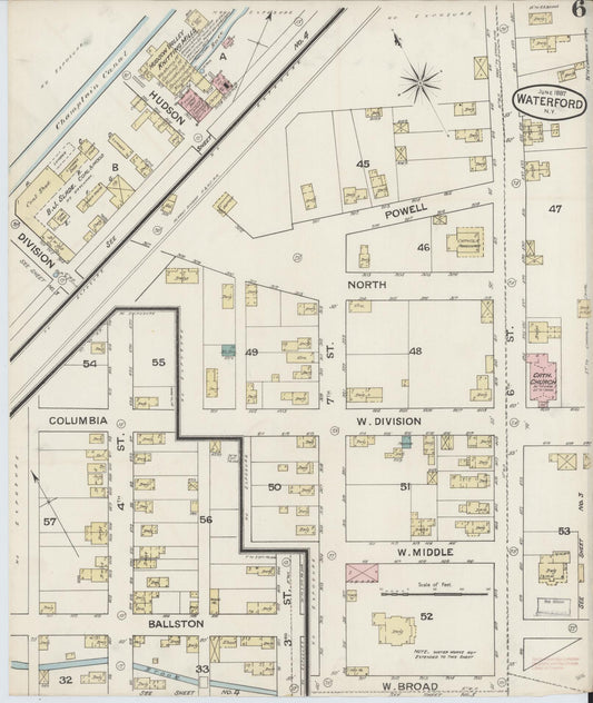 Sanborn Fire Insurance Map from Waterford, Saratoga County, New York (1887), Sheet #0006 - Historic Sanborn Fire Insurance Map Print, vintage old map wall art, antique decor, genealogy gift, New York New York map