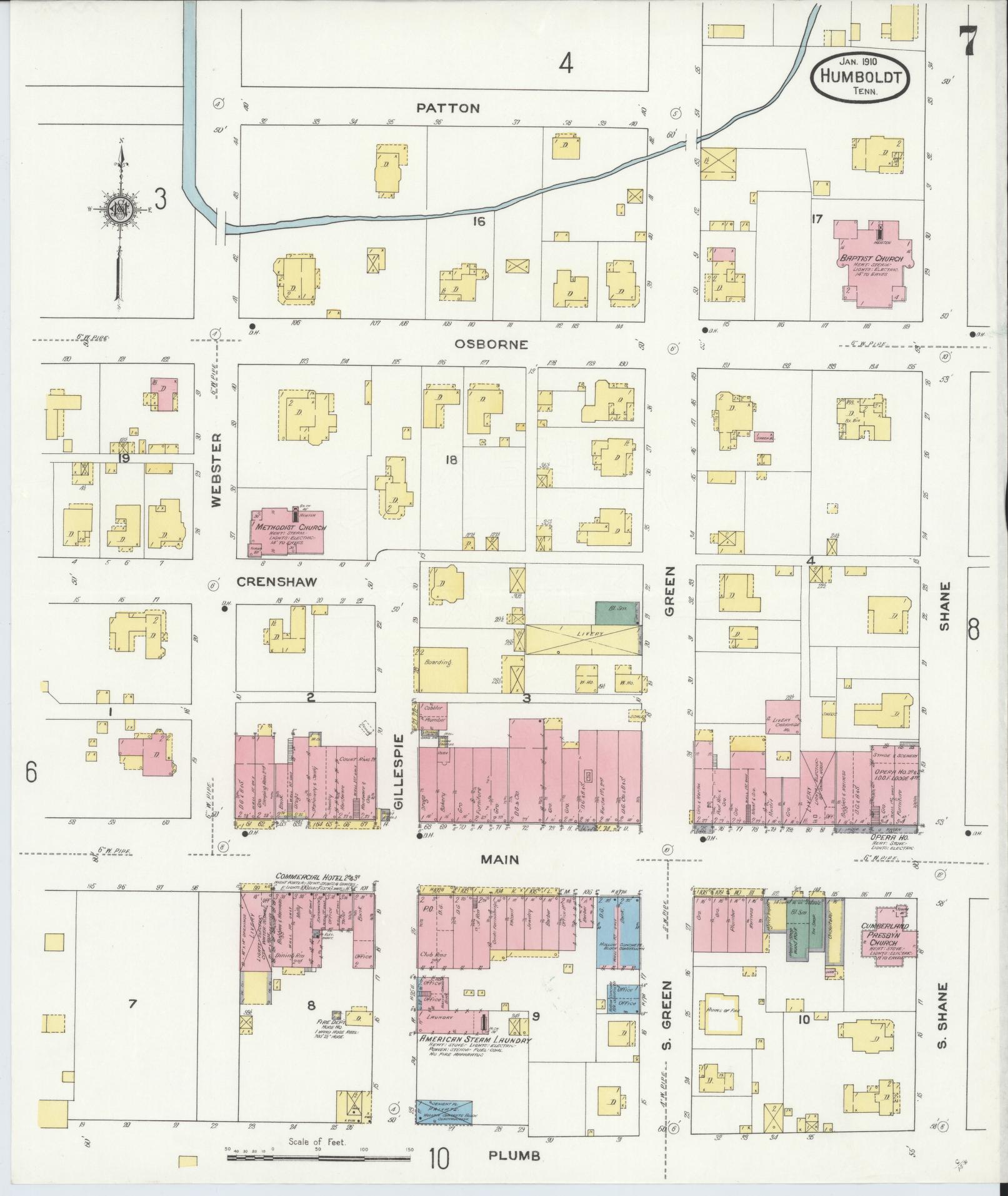 Sanborn Fire Insurance Map from Humboldt, Gibson County, Tennessee (1910), Sheet #0007 - Complete Map Set gallery image, historic Sanborn map, vintage wall art, Tennessee Tennessee