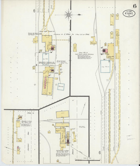Sanborn Fire Insurance Map from Kane, McKean County, Pennsylvania (1898), Sheet #0006 - Historic Sanborn Fire Insurance Map Print, vintage old map wall art, antique decor, genealogy gift, Pennsylvania Pennsylvania map