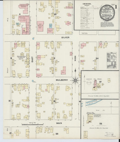 Sanborn Fire Insurance Map from Lebanon, Warren County, Ohio (1890), Sheet #0001 - Historic Sanborn Fire Insurance Map Print, vintage old map wall art, antique decor, genealogy gift, Ohio Ohio map