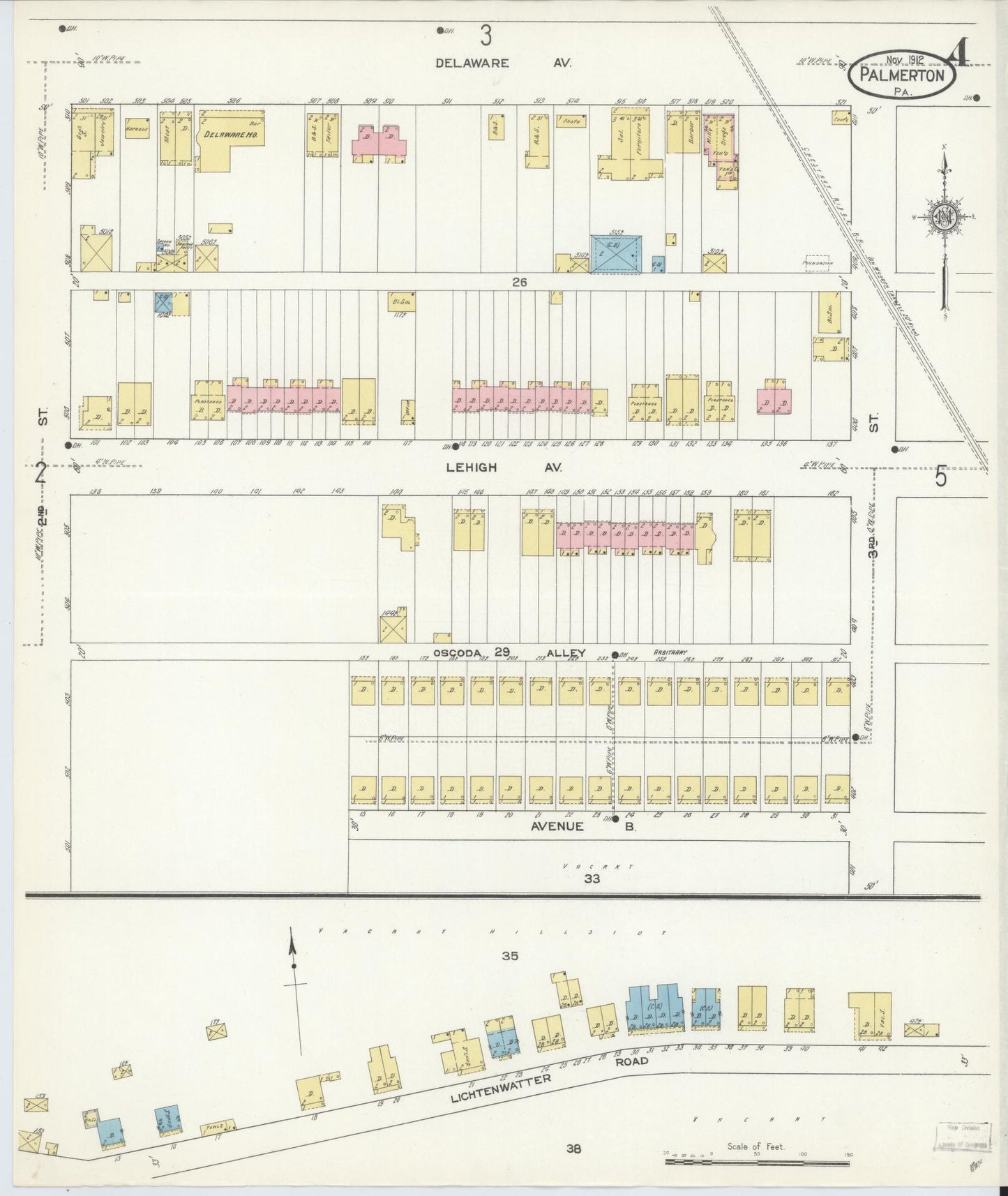 Sanborn Fire Insurance Map from Palmerton, Carbon County, Pennsylvania (1912), Sheet #0004 - Complete Map Set gallery image, historic Sanborn map, vintage wall art, Pennsylvania Pennsylvania