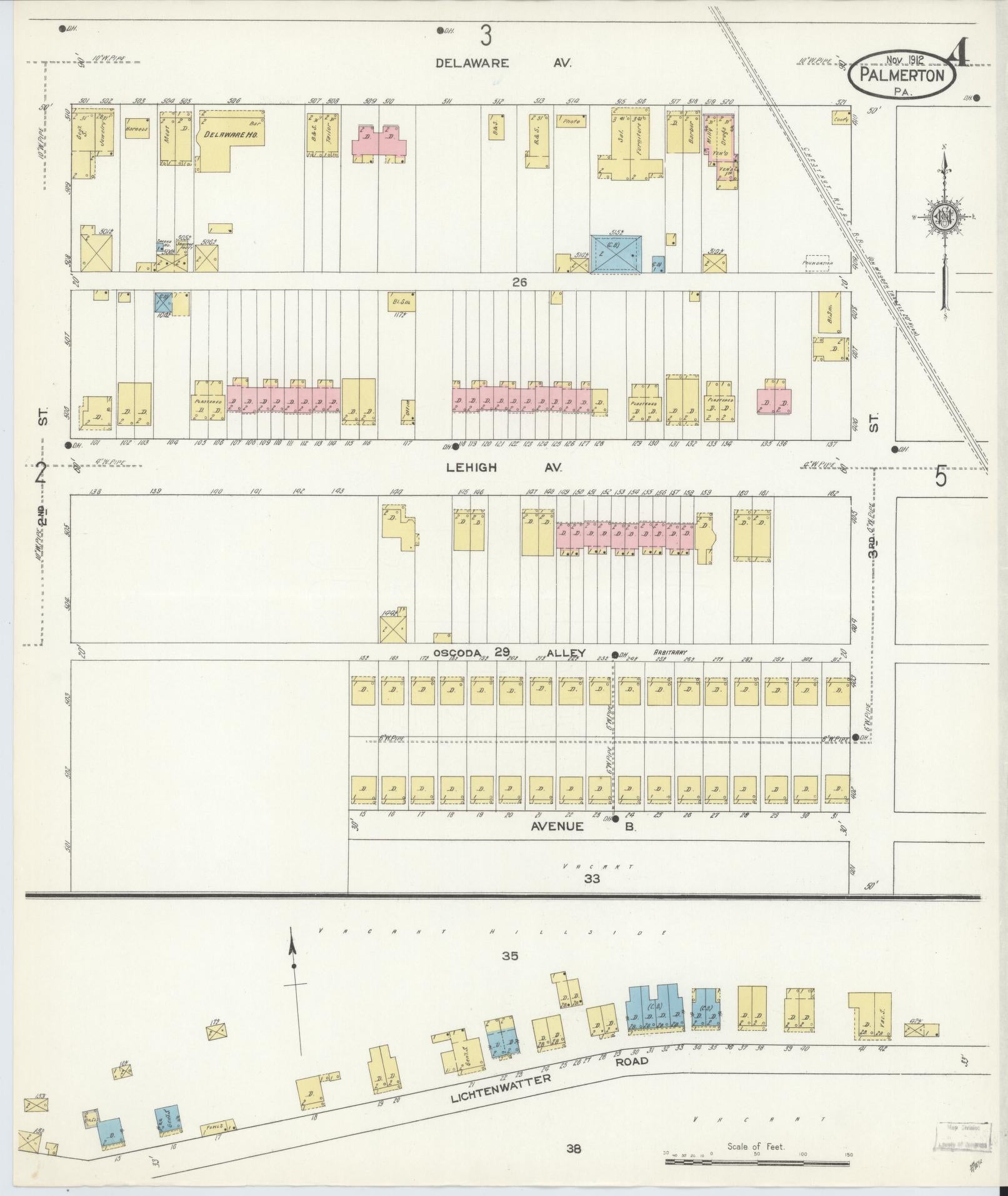 Sanborn Fire Insurance Map from Palmerton, Carbon County, Pennsylvania (1912), Sheet #0004 - Complete Map Set gallery image, historic Sanborn map, vintage wall art, Pennsylvania Pennsylvania