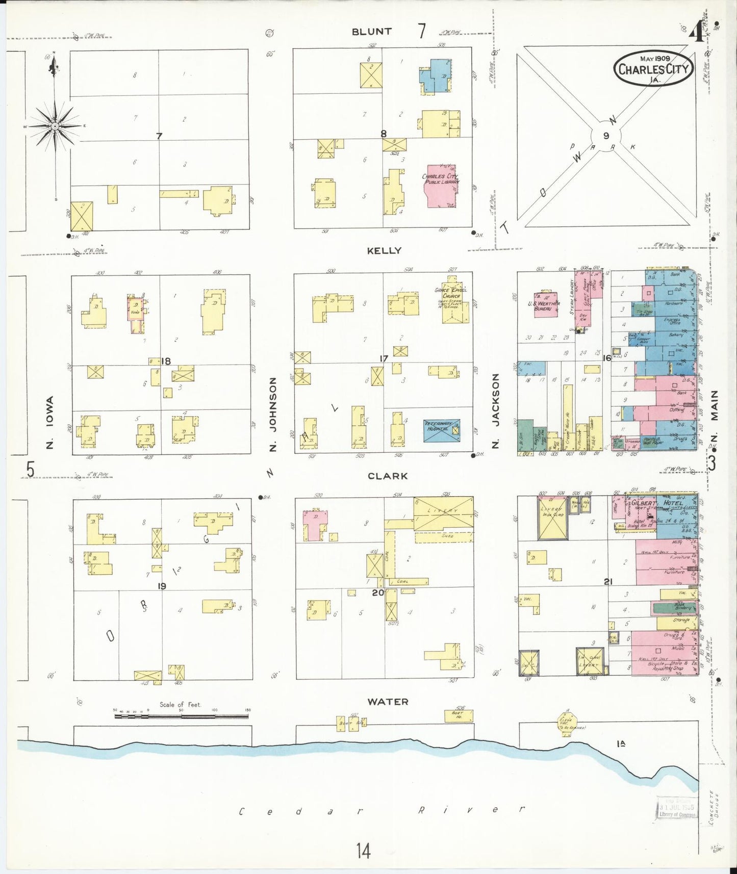 Sanborn Fire Insurance Map from Charles City, Floyd County, Iowa (1909), Sheet #0004 - Historic Sanborn Fire Insurance Map Print, vintage old map wall art