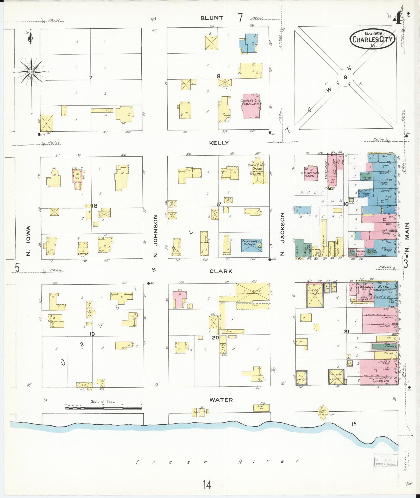 Sanborn Fire Insurance Map from Charles City, Floyd County, Iowa (1909), Sheet #0004 - Historic Sanborn Fire Insurance Map Print, vintage old map wall art