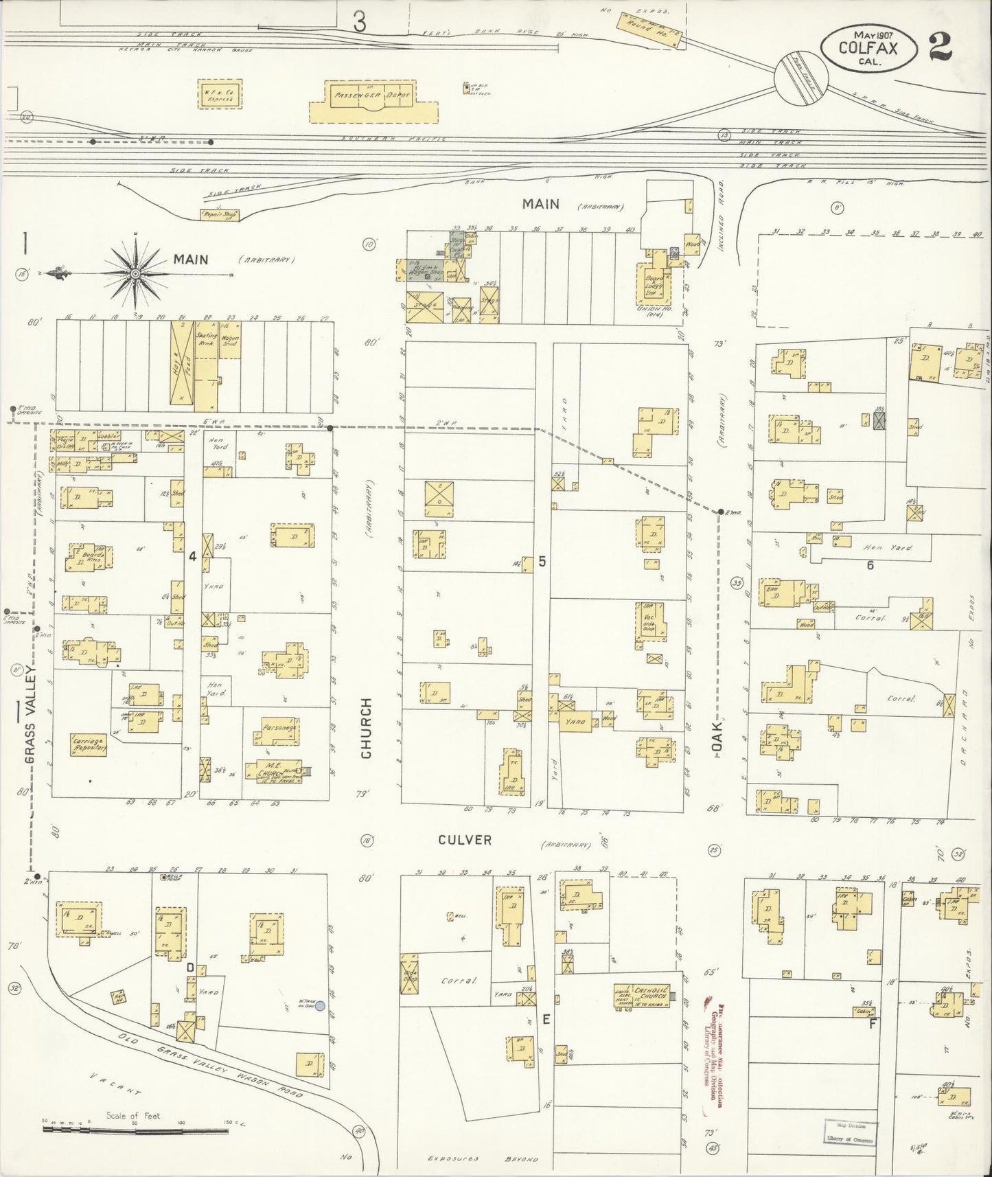 Sanborn Fire Insurance Map from Colfax, Placer County, California (1907), Sheet #0002 - Complete Map Set gallery image, historic Sanborn map, vintage wall art, California California