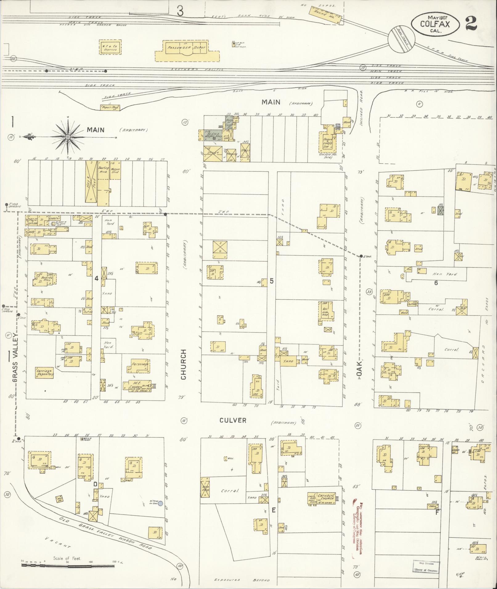 Sanborn Fire Insurance Map from Colfax, Placer County, California (1907), Sheet #0002 - Complete Map Set gallery image, historic Sanborn map, vintage wall art, California California