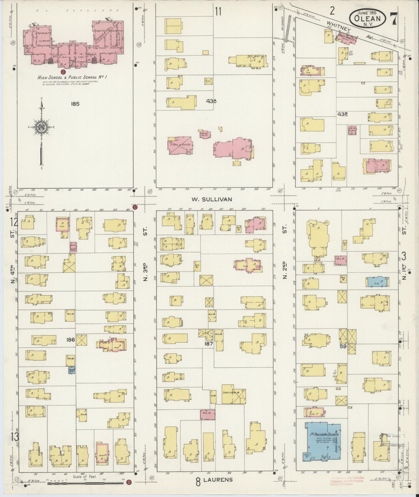 Sanborn Fire Insurance Map from Olean, Cattaraugus County, New York (1915), Sheet #0007 - Complete Map Set gallery image, historic Sanborn map, vintage wall art, New York New York
